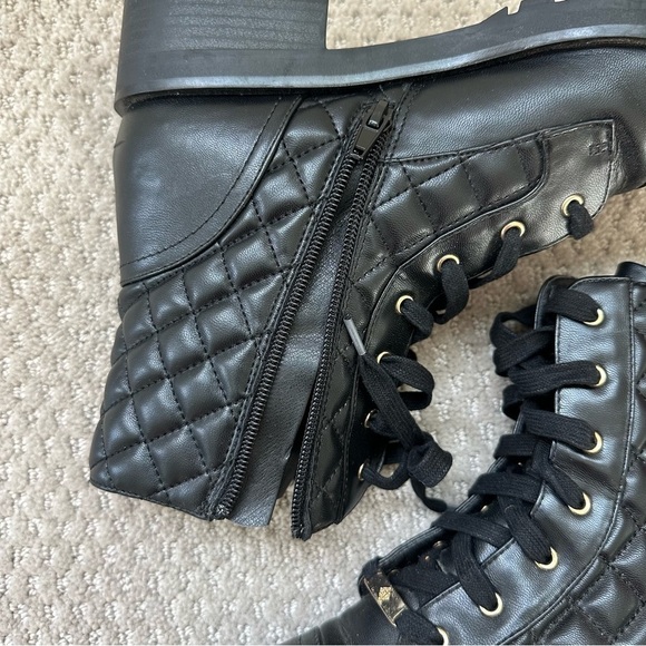 Nanette Lepore Idalia Black Quilted Faux Leather Combat Moto Boots Size 8 - Picture 9 of 12
